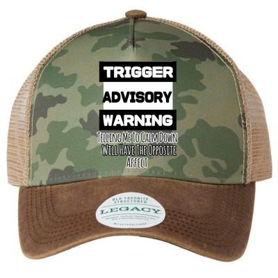 Trigger Warning Tell Me To Calm Down Opposite Affect Funny Gift Legacy Tie Dye Trucker Hat