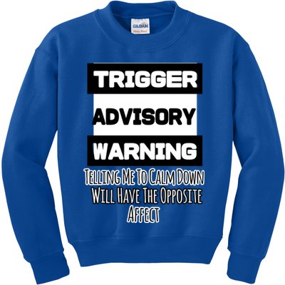 Trigger Warning Tell Me To Calm Down Opposite Affect Funny Gift Kids Sweatshirt