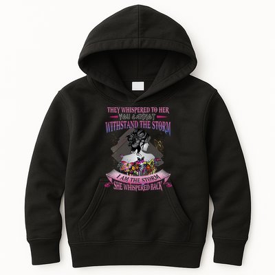 They Whispered To Her You Cannot Withstand The Storm Positive Motivational Upl Kids Hoodie