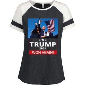 Trump Wins Us Presidency Trump Won Again Election 2024 Enza Ladies Jersey Colorblock Tee