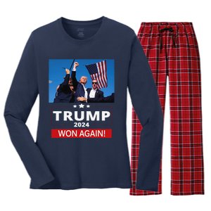 Trump Wins Us Presidency Trump Won Again Election 2024 Women's Long Sleeve Flannel Pajama Set 