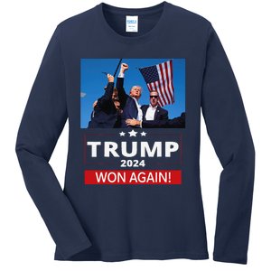 Trump Wins Us Presidency Trump Won Again Election 2024 Ladies Long Sleeve Shirt