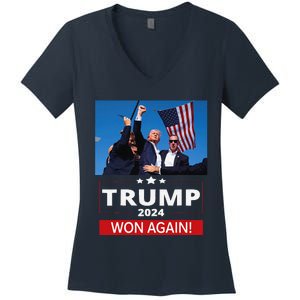 Trump Wins Us Presidency Trump Won Again Election 2024 Women's V-Neck T-Shirt