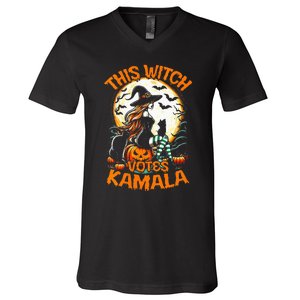 This Witch Votes Kamala Harris President Funny Halloween V-Neck T-Shirt