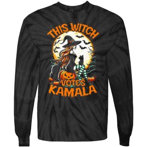 This Witch Votes Kamala Harris President Funny Halloween Tie-Dye Long Sleeve Shirt