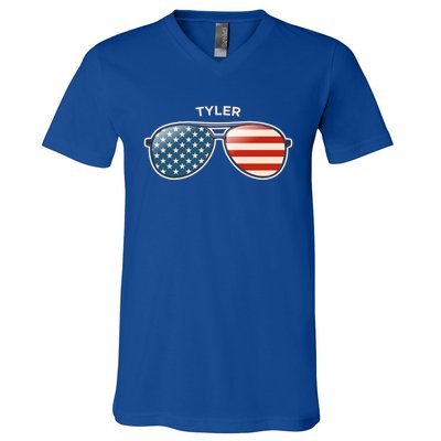 Tyler Wv Vintage Us Flag Sunglasses Gift V-Neck T-Shirt