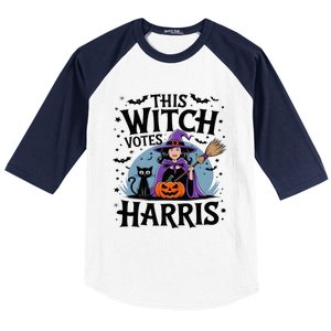 This Witch Votes Harris Funny Halloween Kamala Witchy Witch Baseball Sleeve Shirt