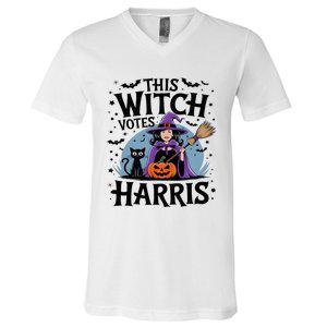 This Witch Votes Harris Funny Halloween Kamala Witchy Witch V-Neck T-Shirt