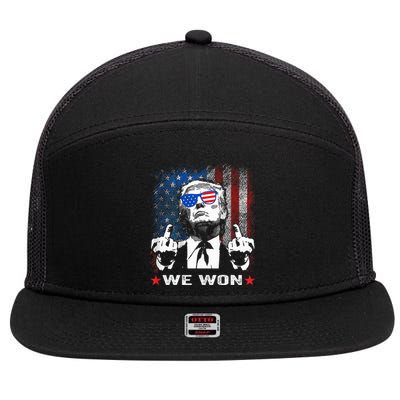 Trump We Won Wins Inauguration 47 Us President 2025 Election 7 Panel Mesh Trucker Snapback Hat