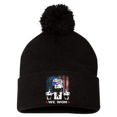 Trump We Won Wins Inauguration 47 Us President 2025 Election Pom Pom 12in Knit Beanie