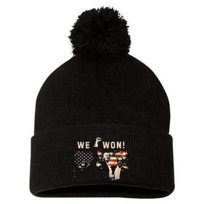 Trump We Won Wins Inauguration 47th Us President Election Pom Pom 12in Knit Beanie