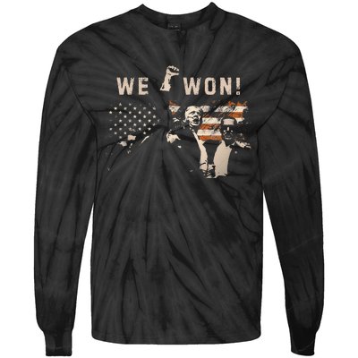 Trump We Won Wins Inauguration 47 Us President 2025 Election Gift Tie-Dye Long Sleeve Shirt