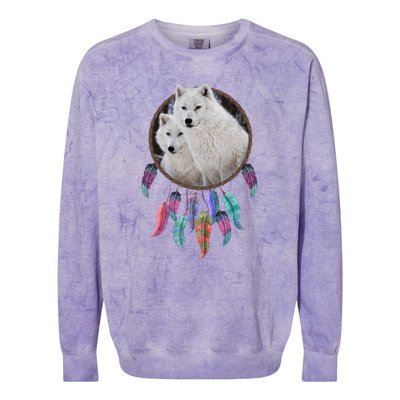 Two White Wolves Dream Catcher Colorblast Crewneck Sweatshirt