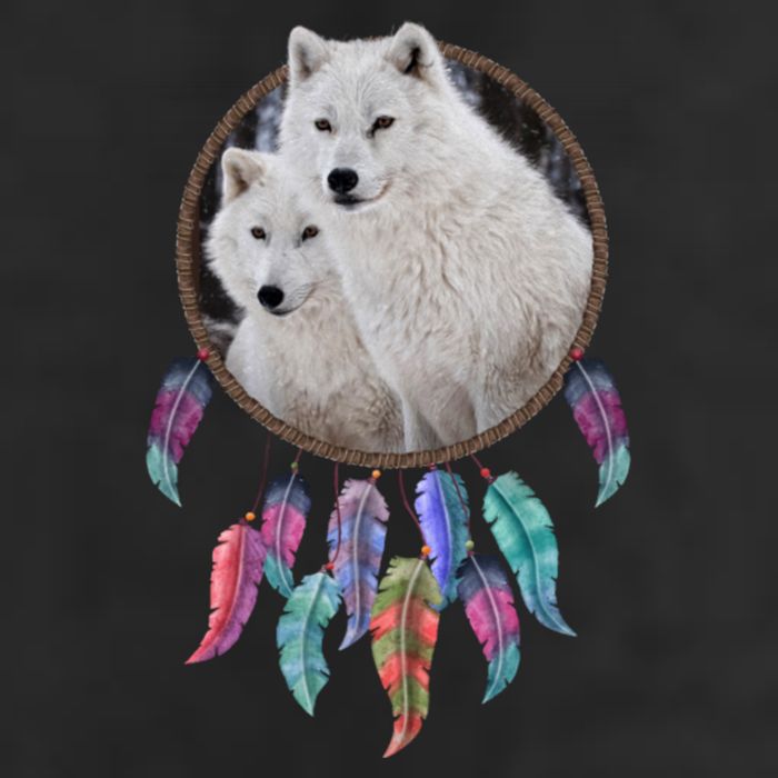 Two White Wolves Dream Catcher 7 Panel Mesh Trucker Snapback Hat