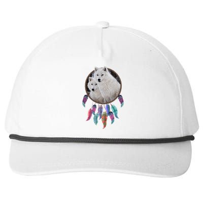 Two White Wolves Dream Catcher Snapback Five-Panel Rope Hat