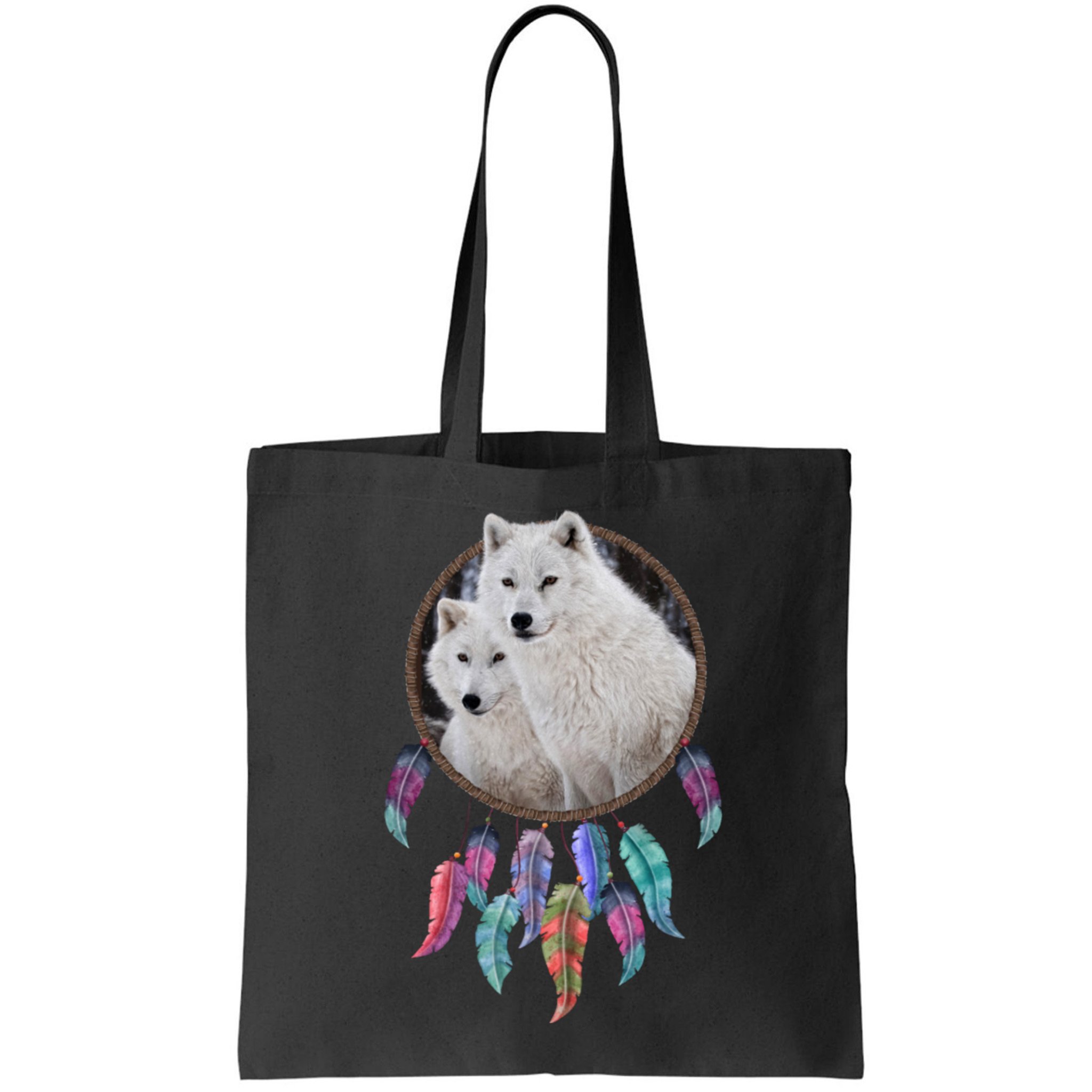 Two White Wolves Dream Catcher Bag