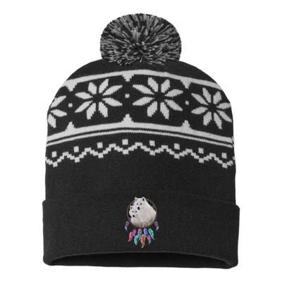 Two White Wolves Dream Catcher USA-Made Snowflake Beanie