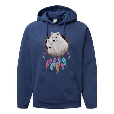 Two White Wolves Dream Catcher Performance Fleece Hoodie