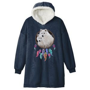 Two White Wolves Dream Catcher Hooded Wearable Blanket