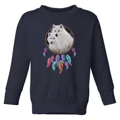 Two White Wolves Dream Catcher Toddler Sweatshirt