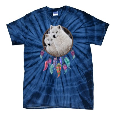 Two White Wolves Dream Catcher Tie-Dye T-Shirt