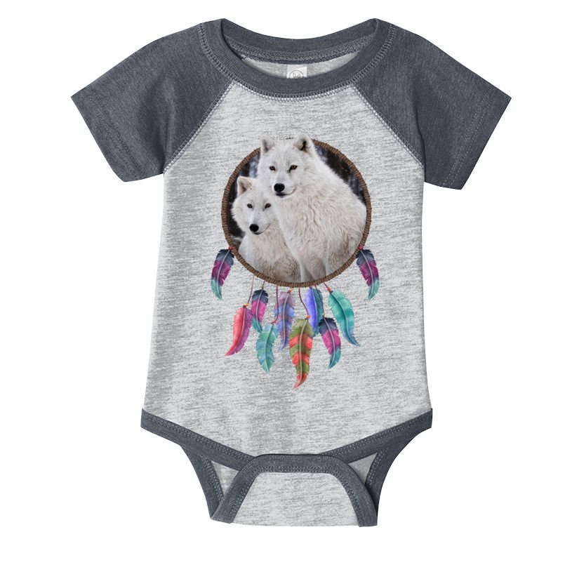 Two White Wolves Dream Catcher Infant Baby Jersey Bodysuit