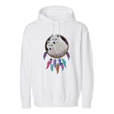 Two White Wolves Dream Catcher Garment-Dyed Fleece Hoodie