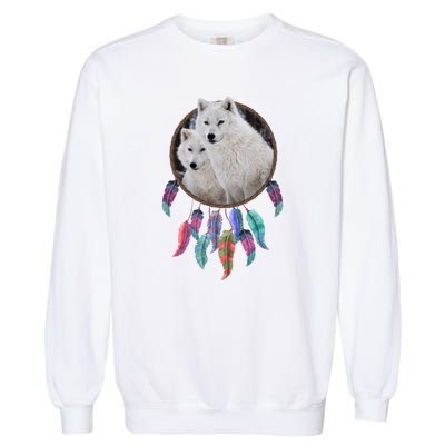 Two White Wolves Dream Catcher Garment-Dyed Sweatshirt