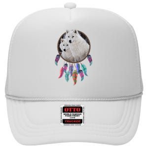 Two White Wolves Dream Catcher High Crown Mesh Back Trucker Hat