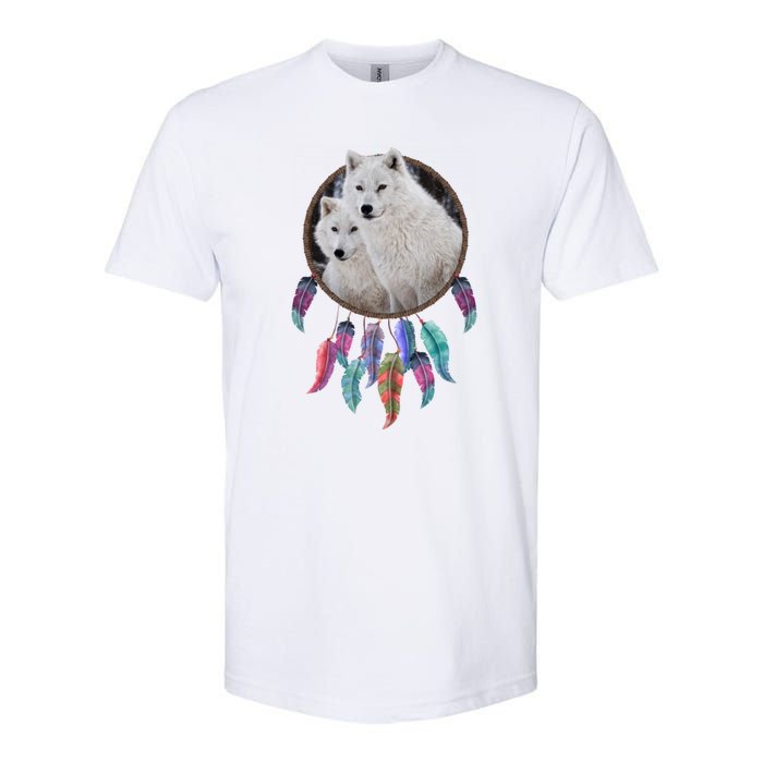 Two White Wolves Dream Catcher Softstyle CVC T-Shirt