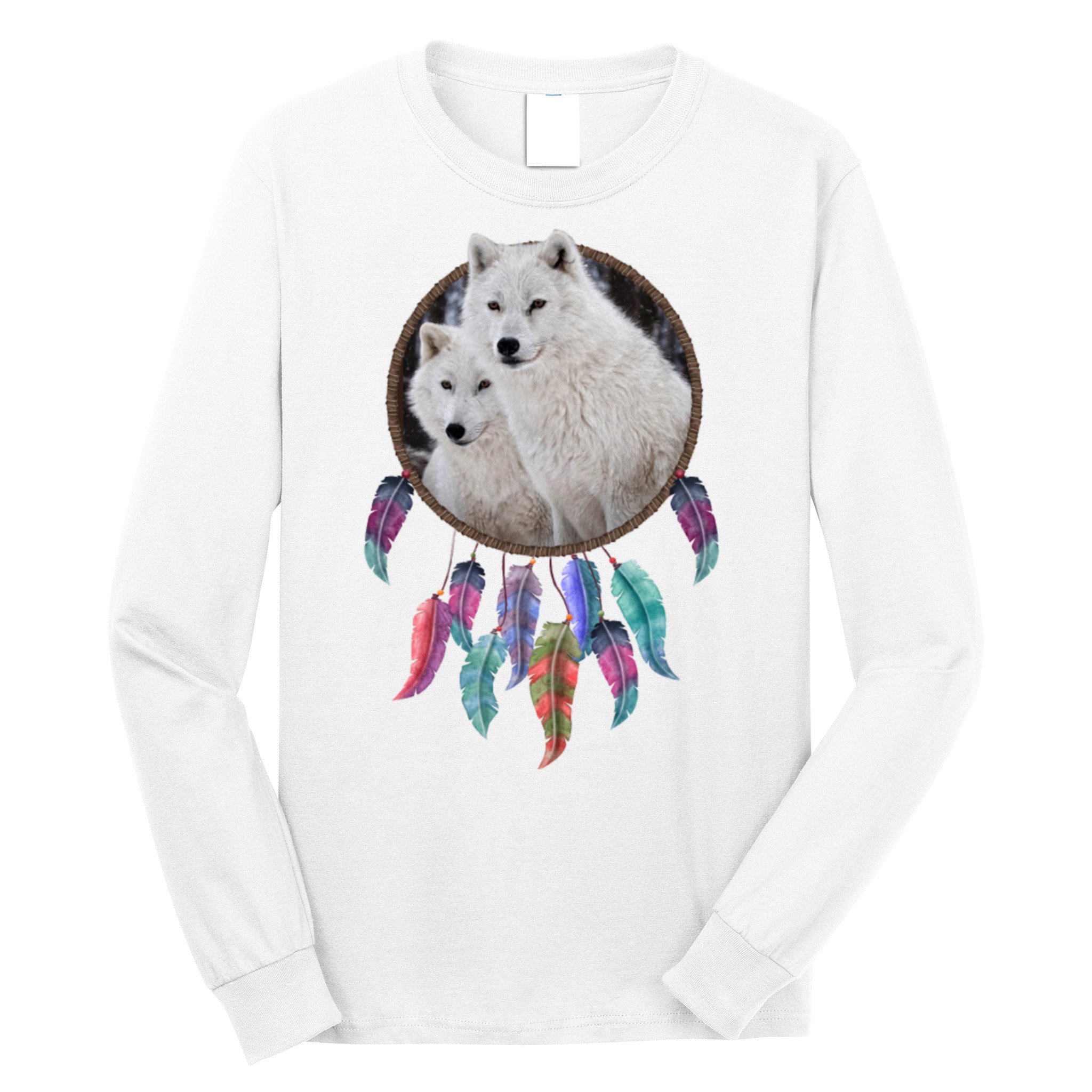 Two White Wolves Dream Catcher Long Sleeve Shirt