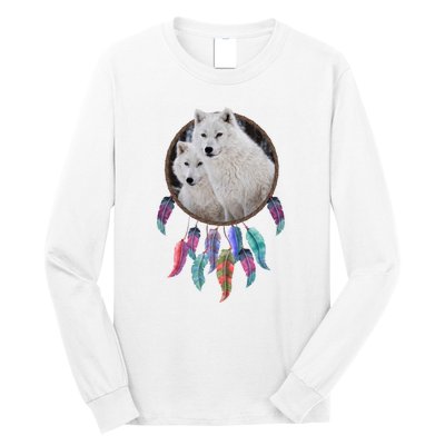 Two White Wolves Dream Catcher Long Sleeve Shirt