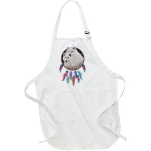 Two White Wolves Dream Catcher Full-Length Apron With Pockets