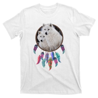 Two White Wolves Dream Catcher T-Shirt