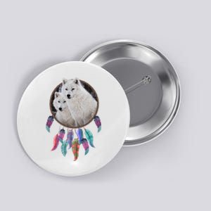 Two White Wolves Dream Catcher Button