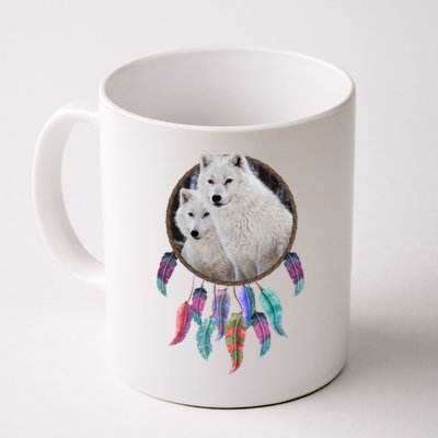 Two White Wolves Dream Catcher Mug