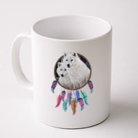 Two White Wolves Dream Catcher Coffee Mug