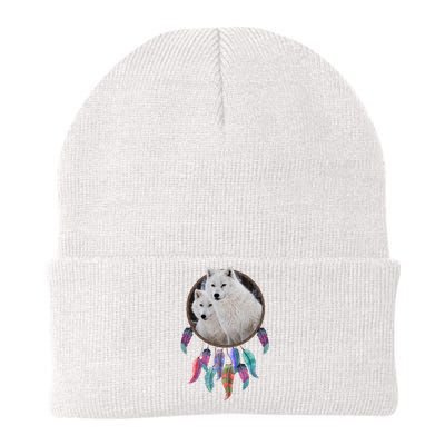 Two White Wolves Dream Catcher Knit Cap Winter Beanie