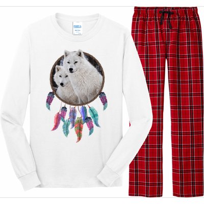 Two White Wolves Dream Catcher Long Sleeve Pajama Set