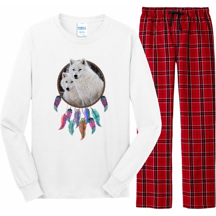 Two White Wolves Dream Catcher Long Sleeve Pajama Set