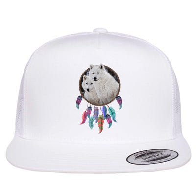 Two White Wolves Dream Catcher Flatbill Hat