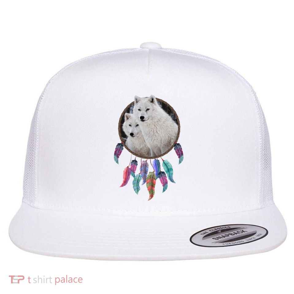 Two White Wolves Dream Catcher Flatbill Hat