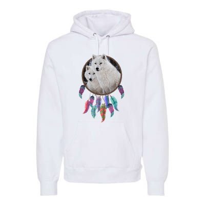 Two White Wolves Dream Catcher Premium Hoodie