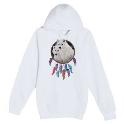 Two White Wolves Dream Catcher Premium Pullover Hoodie