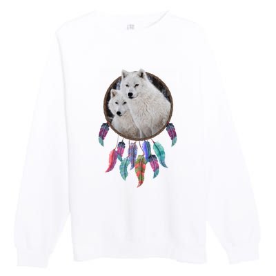 Two White Wolves Dream Catcher Premium Crewneck Sweatshirt