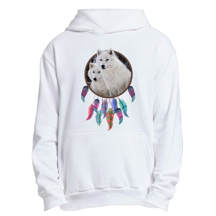 Two White Wolves Dream Catcher Urban Pullover Hoodie