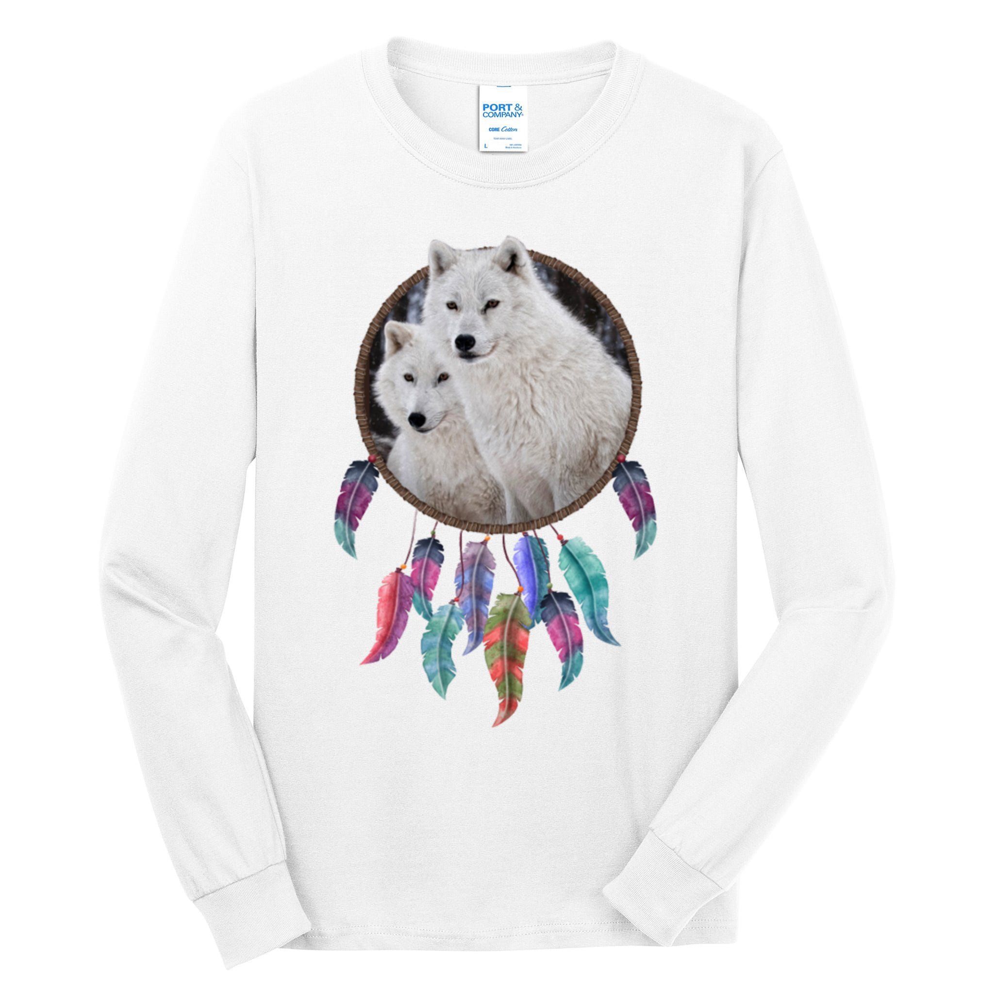 Two White Wolves Dream Catcher Tall Long Sleeve T-Shirt