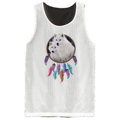 Two White Wolves Dream Catcher Mesh Reversible Basketball Jersey Tank