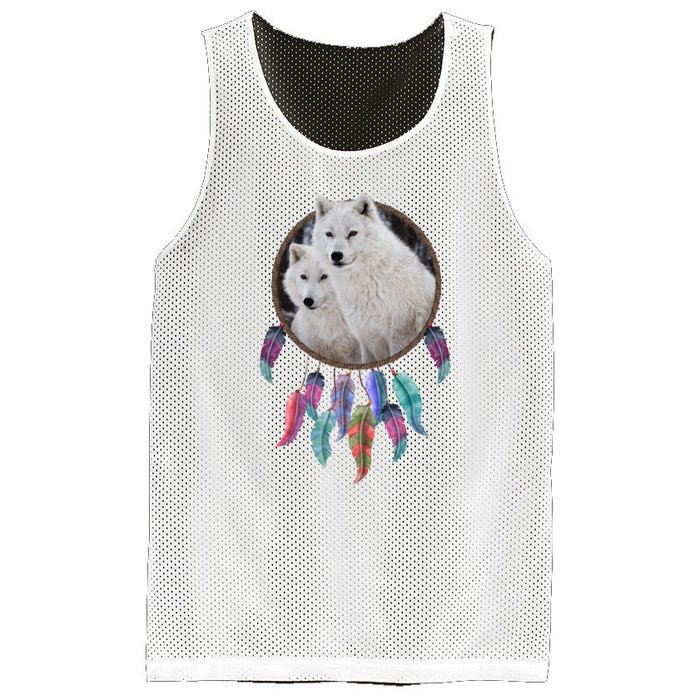 Two White Wolves Dream Catcher Mesh Reversible Basketball Jersey Tank