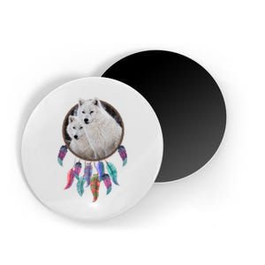 Two White Wolves Dream Catcher Magnet